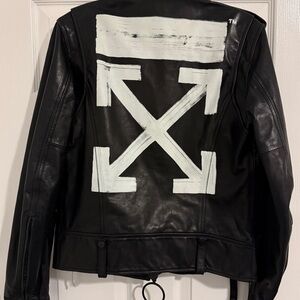 Off-White Black Leather Jacket with White Labels